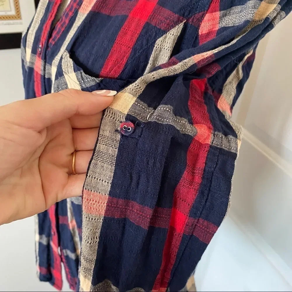 Skies Are Blue Lawler Plaid Navy and Red Long Sleeve Shirt - Picture 4 of 12